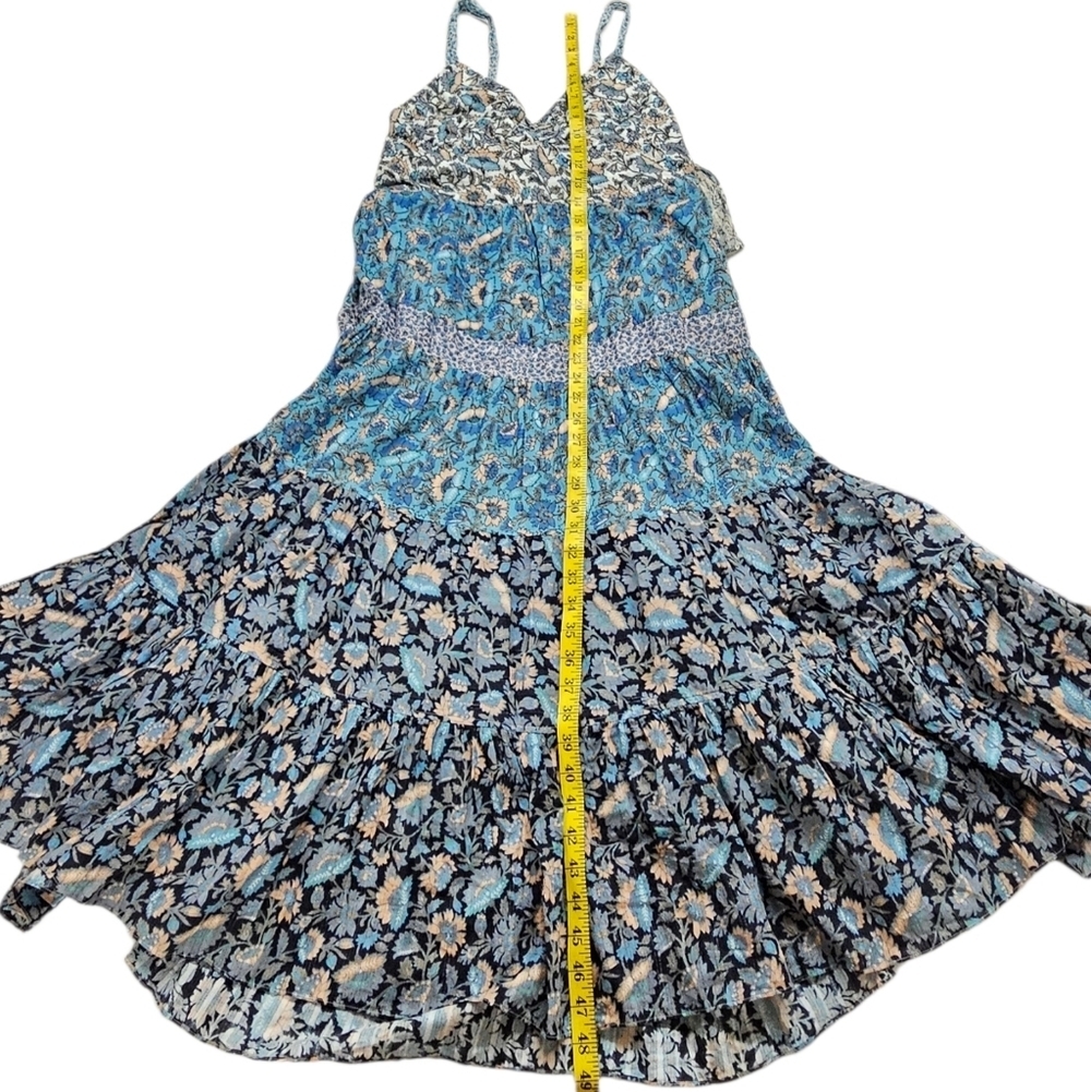Rebecca Taylor La Vie Print Mix Floral Tie Back Boho Midi Dress In Blue Sz XL - Picture 12 of 12